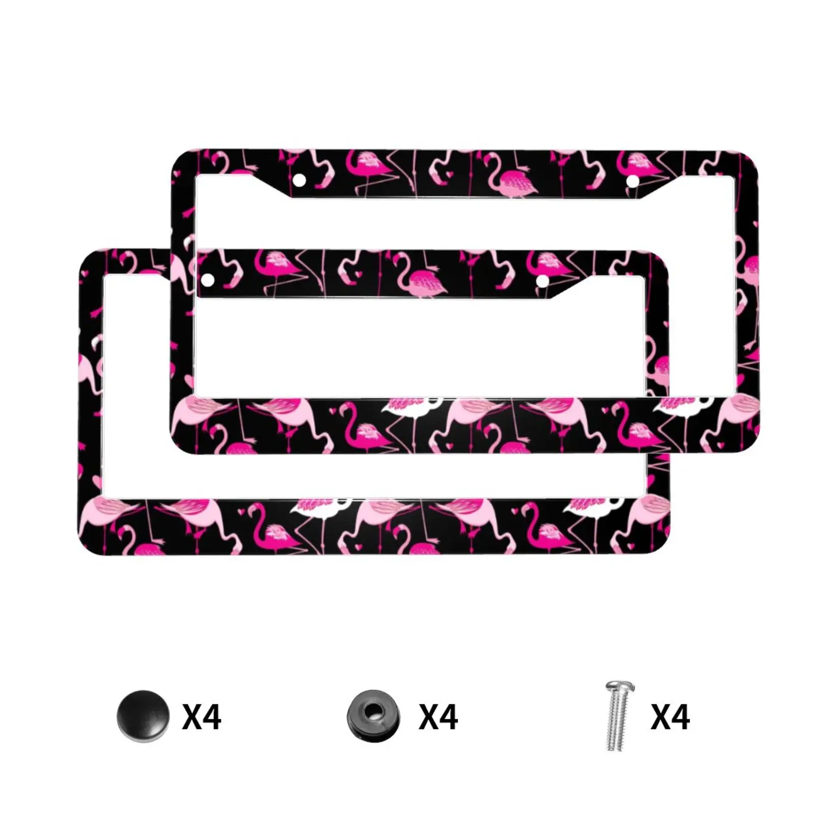 Flamingo Pattern Print License Plate Frames Holder Aluminum Novelty Decorative Protector with Screws Car Decoration Accessories