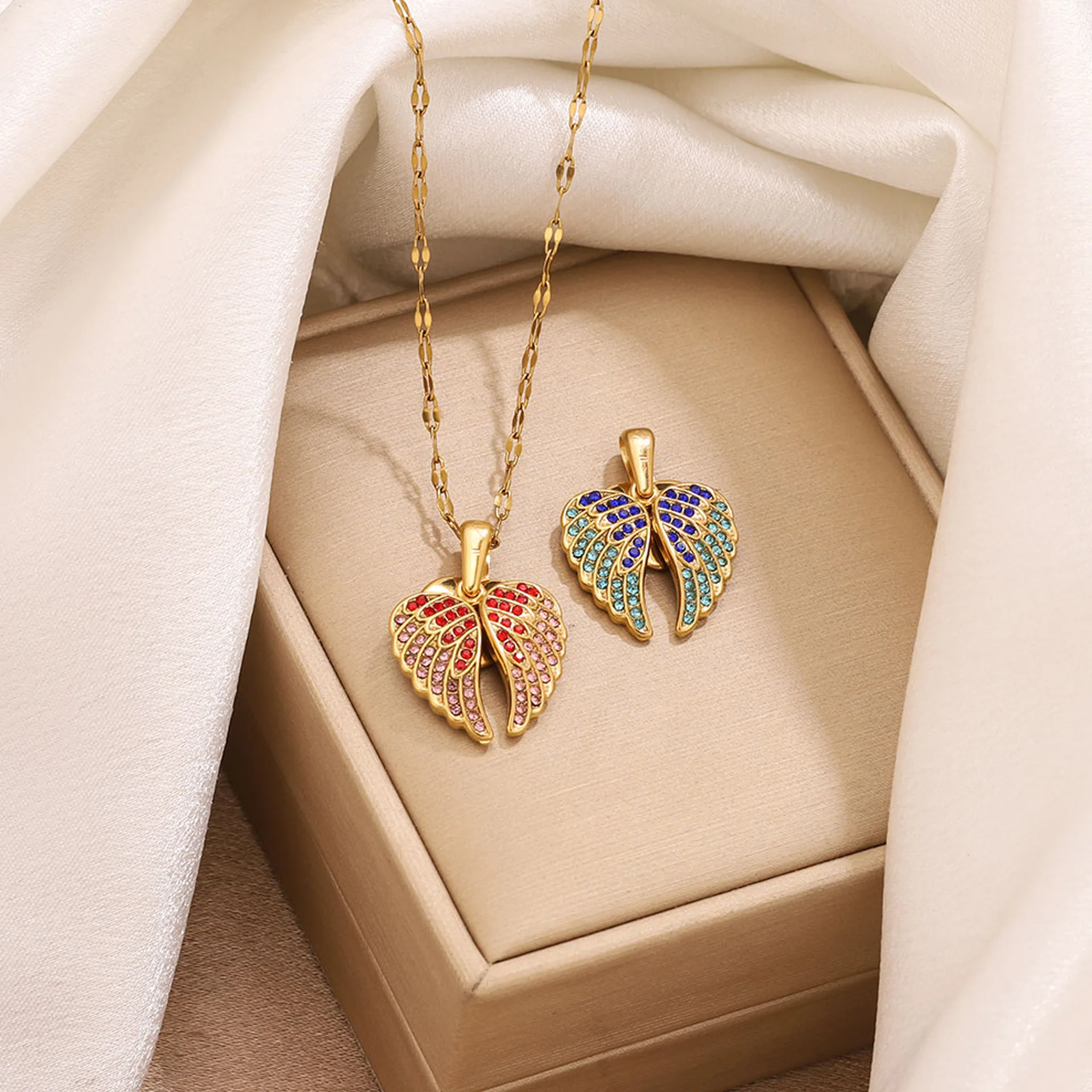 3Pcs Women Unique Stainless Steel Rhinestone Heart Wing Charms DIY Necklace Pendants Jewelry Making Supplies
