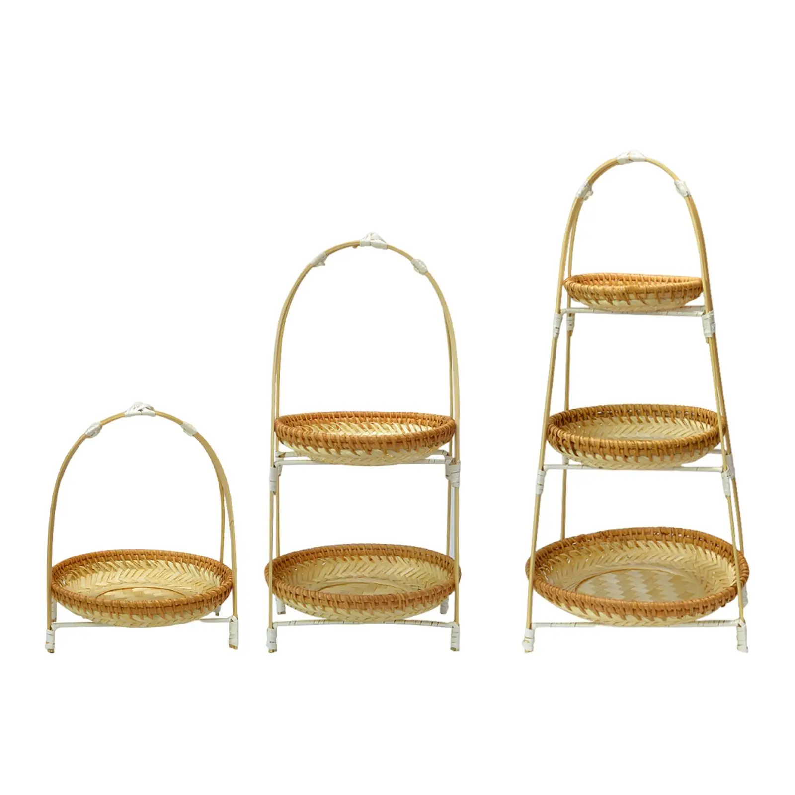 Plateau de panier en bambou avec poignée, panier de rangement tissé rustique polyvalent