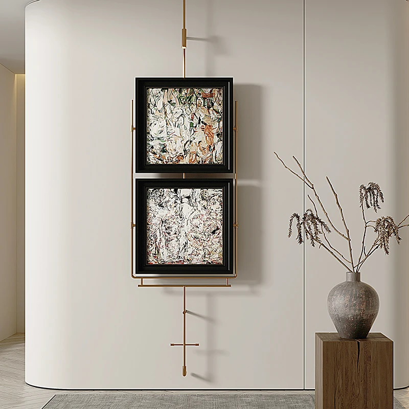 

Medieval style living roomwind retro hanging painting metal rod installation painting light luxury entrance atmosphere light