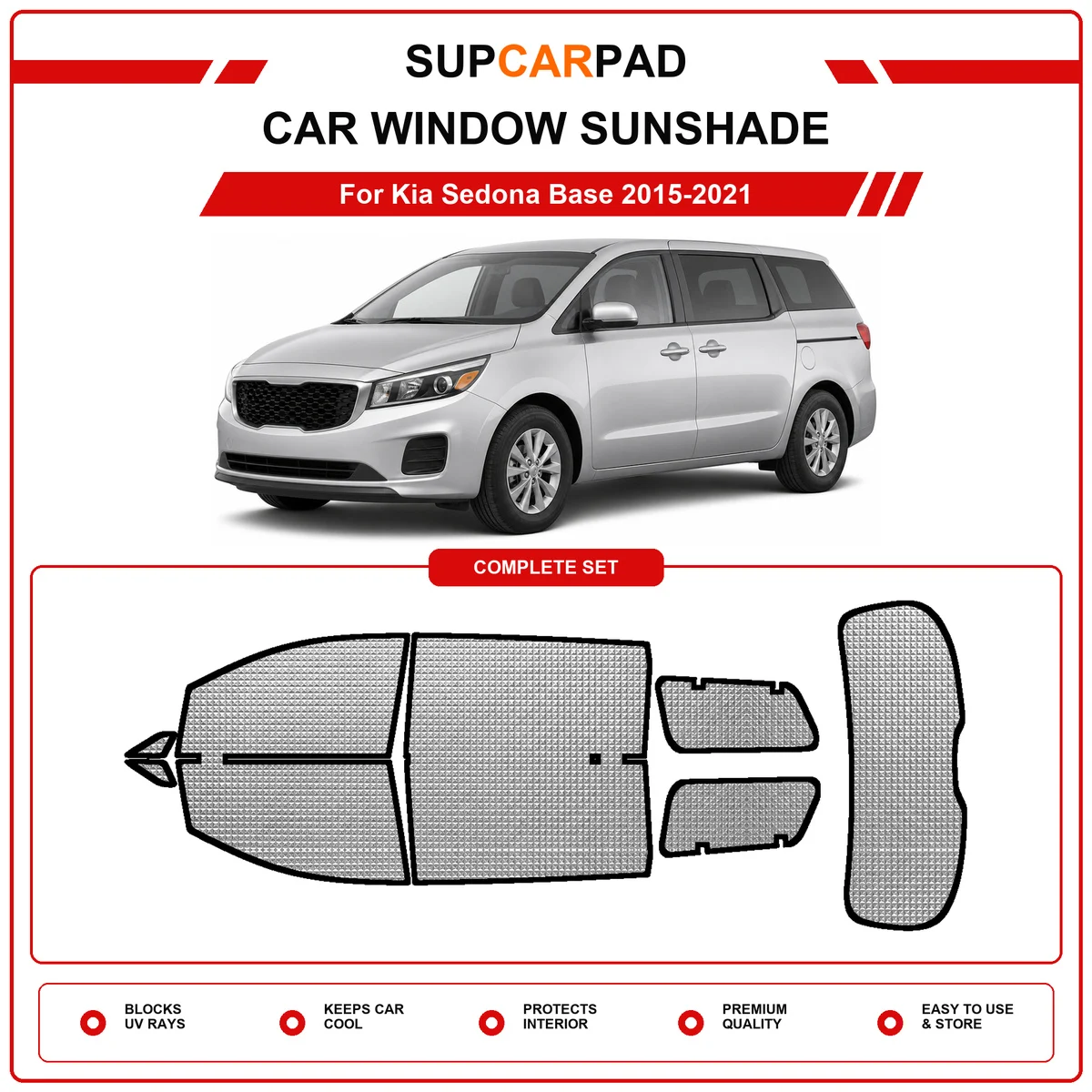 For Kia Sedona Base 2015-2021 Pre‑Cut Auto Window Sunshade Anti‑UV Car Sun Visor Protector