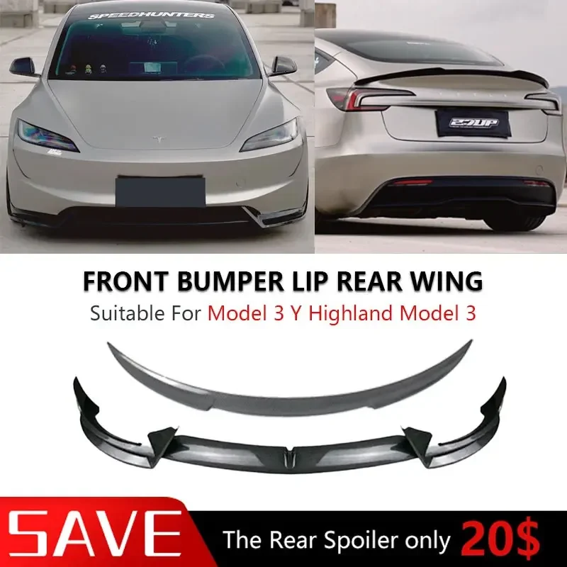 

For Tesla Highland Model 3 Y 2016-2024 Front Lip Sport Bumper Spoiler Gloss Carbon Print Rear Spoiler Rear Wing Body Kits Bumper