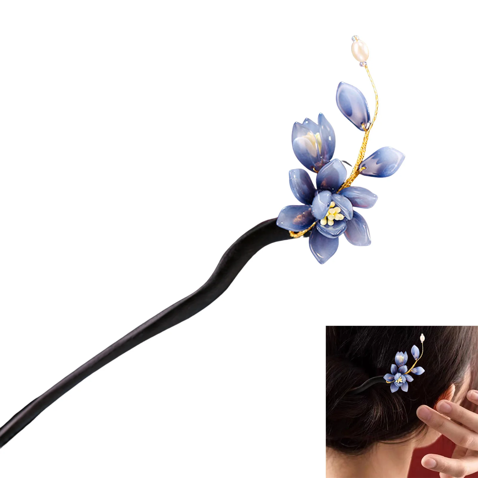 

Modern Hair Sticks Pearl Flower Hairpin Wooden Hair Fork Chinese Style Fashion Hairpin Buns Headwear Girl Hair Accessories