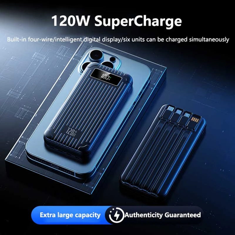 Power Bank 4in1 100000mAh 120W Pengisian Cepat Kapasitas Besar Dengan Layar Digital Dan Kabel Daya untuk Xiaomi iPhone17 2026
