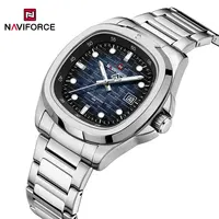 NAVIFORCE, reloj de cuarzo de negocios a la moda para hombre, reloj con calendario luminoso de acero inoxidable, reloj de pulsera deportivo con esfera cuadrada para hombre