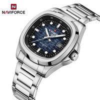 NAVIFORCE Fashion Men's Business Quartz Watch Stainless Steel Luminous Calendar Clock Male Square Dial Sports Wristwatch