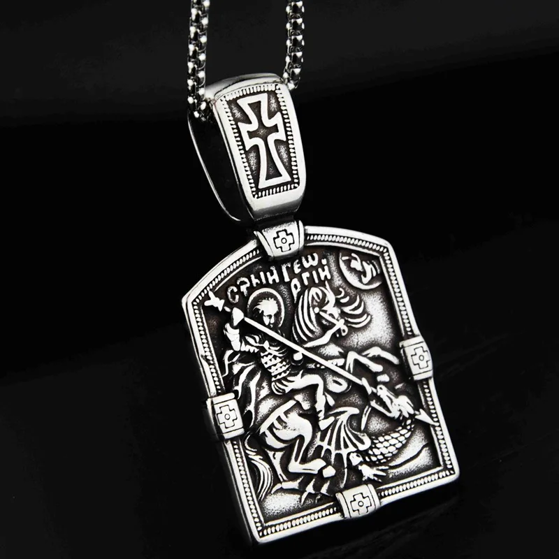 

Stainless Steel Retro Religious Holy Warrior Necklace Men and Women Back Bible Cross Amulet Biker Pendant Necklace Jewelry Gift