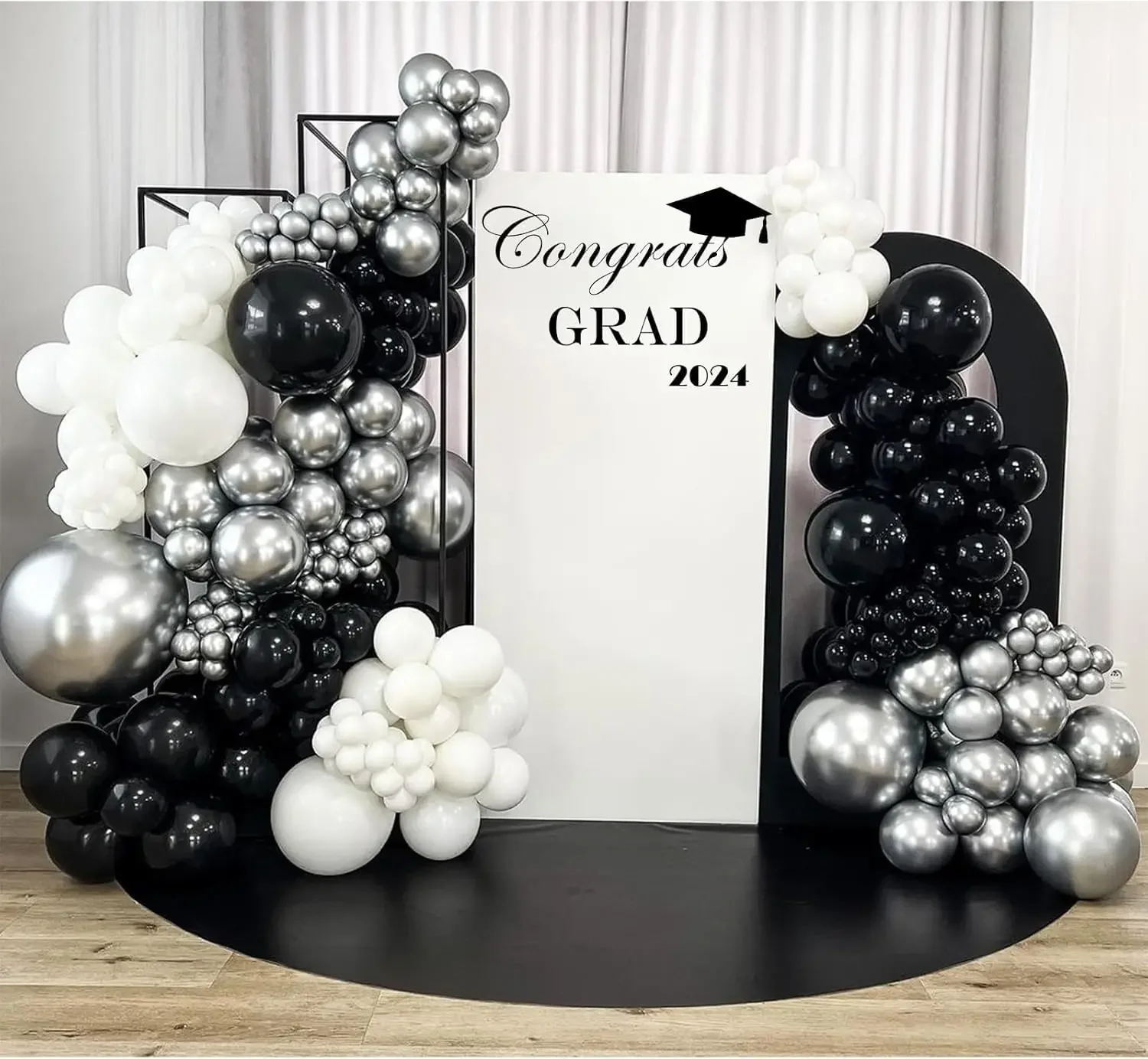 96-teiliges Starburst-Ballons-Girlanden-Set in Schwarz, Weiß und Silber für Hochzeit, Geburtstag, Abschlussfeier, Party-Hintergrund-Dekoration – Detail 4