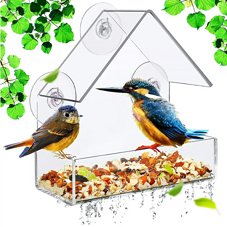 

Transparent Suction Cup Hanging Humming Acrylic Wild Bird Feeder Outdoor Window Bird Feeder and Drinker