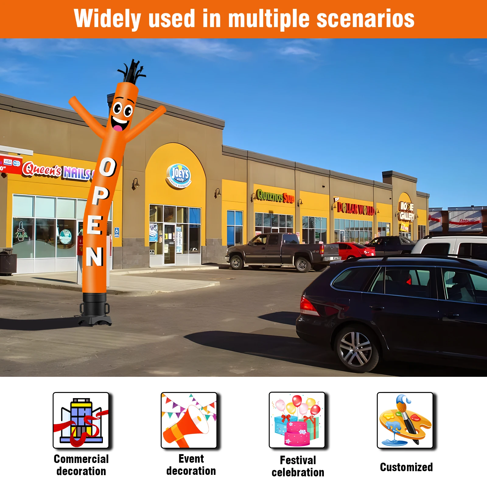 6/10/15/20FT Tall Inflatable Orange Open Dancing Guy for Outdoor Decoration Advertising(Blower Not Included)