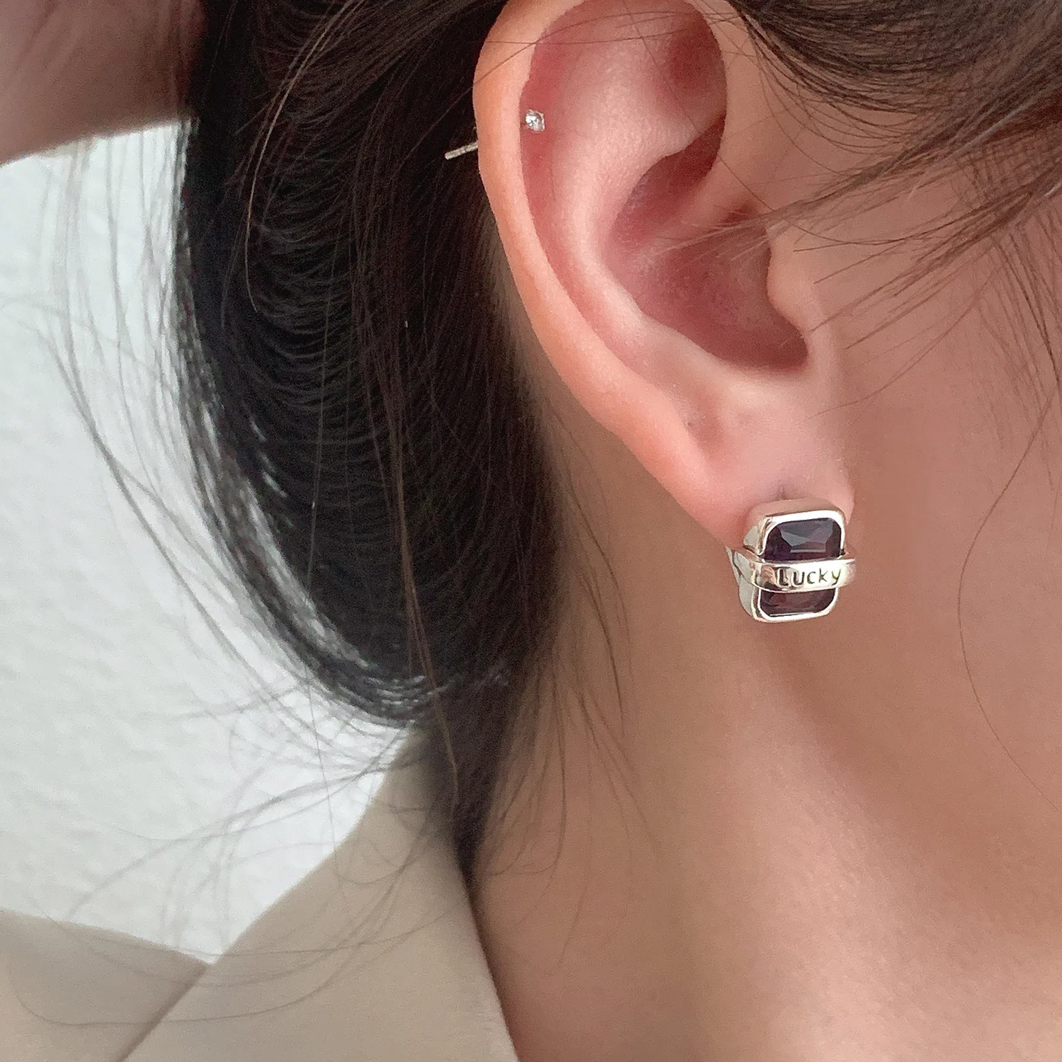 Cute Female Green Zircon Hoop Earrings Crystal Square Stone Earrings Vintage Silver Color Wedding Earrings For Women Jewelry