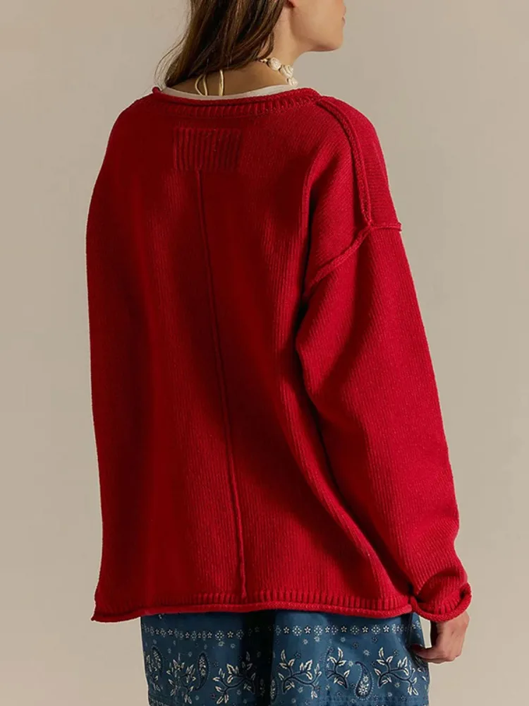 Lemongor femmes couleur unie surdimensionné pull en tricot 2025 nouveau automne hiver à manches longues décontracté polyvalent basique pulls hauts