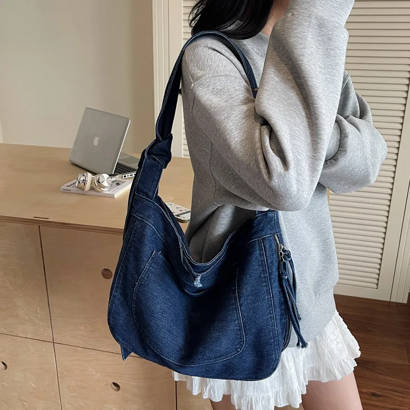 

Tie Knot Denim Women's Bag Jeans Tote Bag Fashion Messenger Bag Y2K Shoulder Bag School Eco Bag Korean Shopping Handbags Ladies