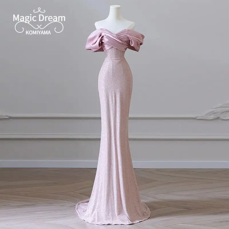 Customized One-shoulder Strapless Evening Dress Banquet Temperament Wedding Party Vestidos Pink Graduate Prom Dresses Fishtail S