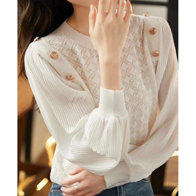 Koreanische Einfache Casual Süße Chic Taste Pullover Strickwaren Frauen 2023 Frühling Herbst Fashion Solid Rundhals Langarm Blusen