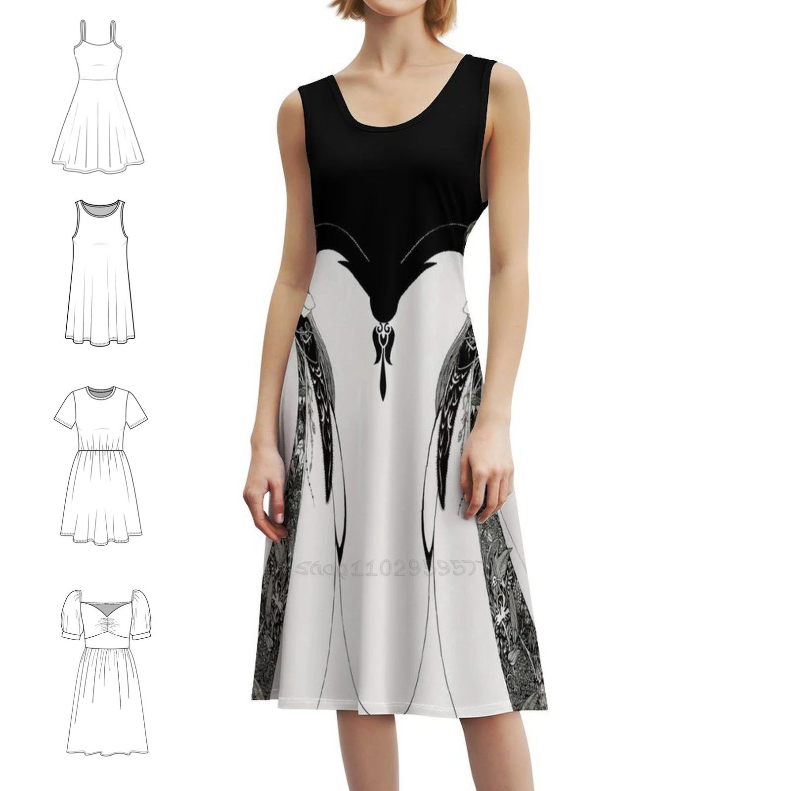 فني طباعة راقصة الباليه-ديكو نوفو توضيح فستان على الطراز الكوري للنساء فستان كاجوال أنيق للحفلات أو الارتداء اليومي #1