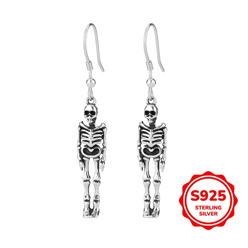 

Fashionable and Personalized Authentic S925 Silver Skull Love Heart-shaped Earrings for Ladies Gothic Style Halloween