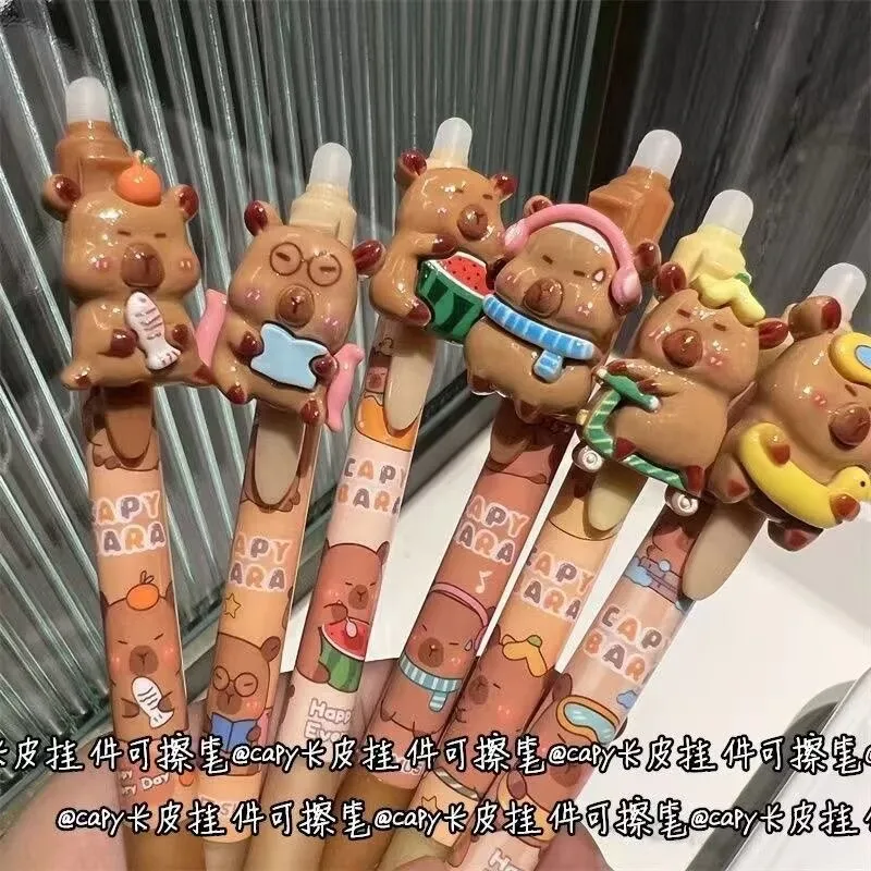 Kawai Kaai Kapibara Thermal Erasable Pen INS Style Student Writing Pen High Appearance Cute PressTouch Lovely Gel Pen Supplies