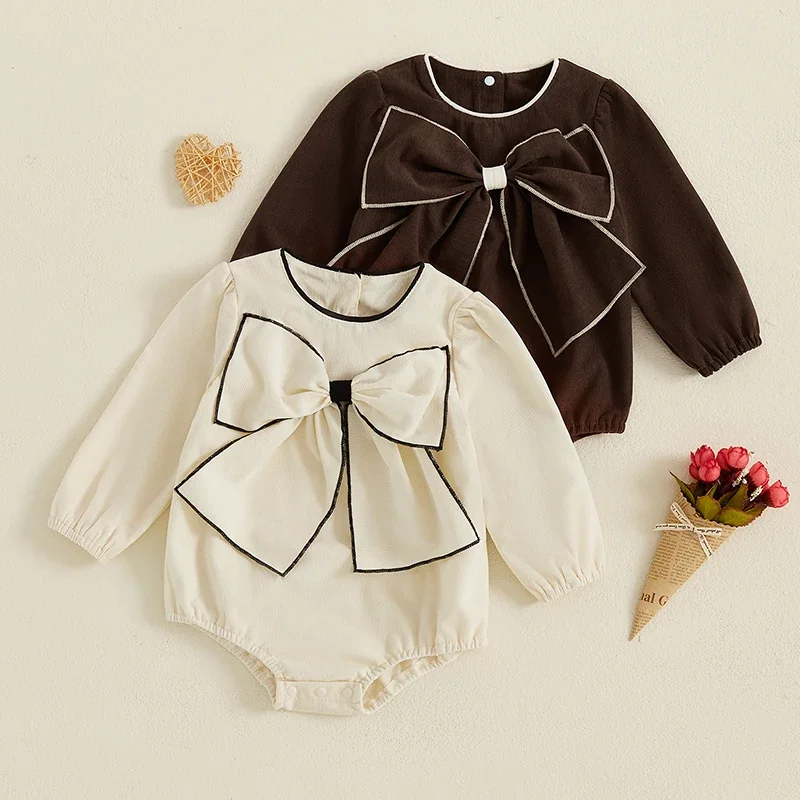 

Baby Clothing Girls Cute 3D Bow Rompers Toddler Infant Solid Long Sleeve Jumpsuits Newborn Autumn Clothes