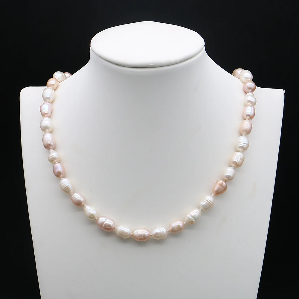 Natural Freshwater Rice Pearl Necklace 7-8mm Mix Color Baroque Screw Pearl With Direction Clasp Design Necklace Jewelry 1Strand