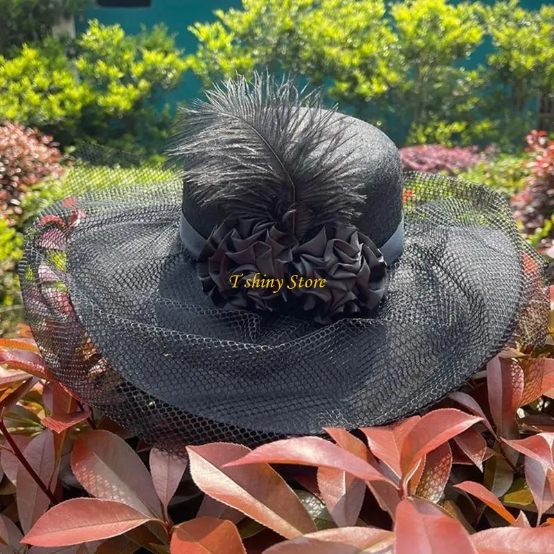 N58F Tea Party Hat Derby Hat With Veil Church Fascinator Hat With Net Wedding Hat