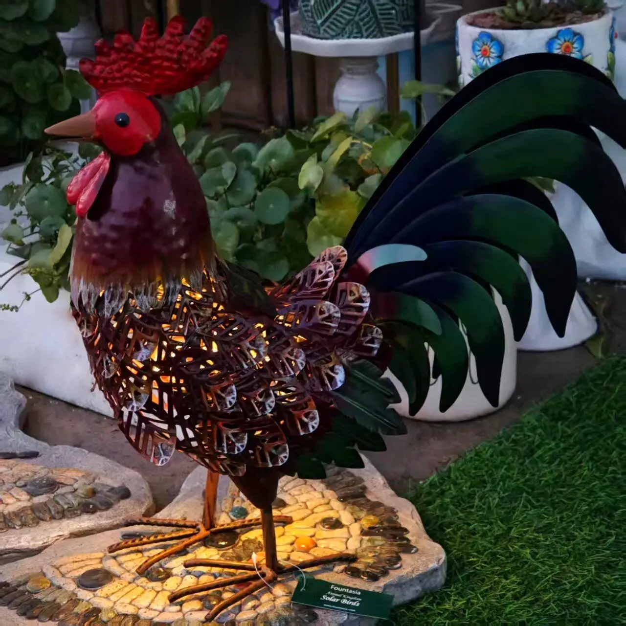 American-style Retro Solar Ironwork Rooster Decorative Piece for Garden and Outdoor Decoration Creating A Scene Decor Figurines