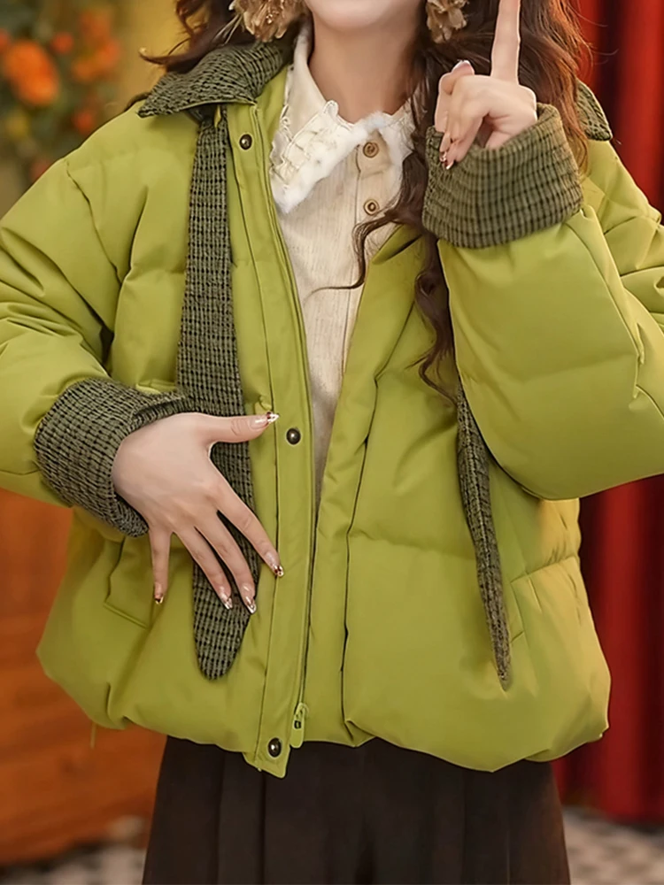 

Korean Sle Women's Thiened Cotton Jaet Winter New Loose Slimming Warm Anti-Aging Plaid Hooded Coat Rabbit Ear Design