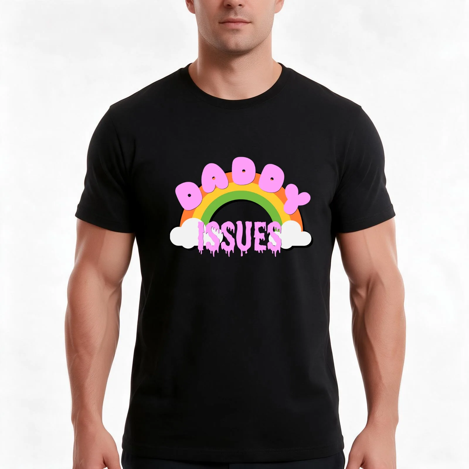 Daddy Issues Rainbow T-Shirt, Summer Casual Cotton Tee, Oversized Streetwear Tops, Vintage Graphic Print, Loose Fit Short Sleeve