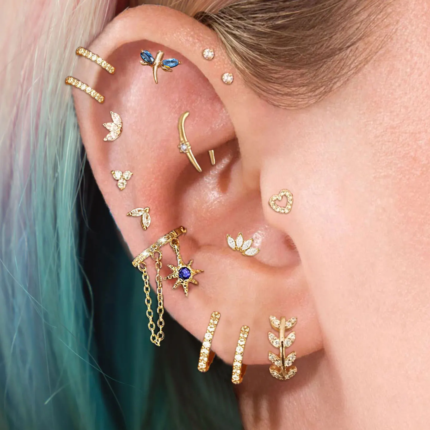 Multiple Ways to Wear This CZ Heart Helix Tragus Rook Earing Set No Piercings Needed