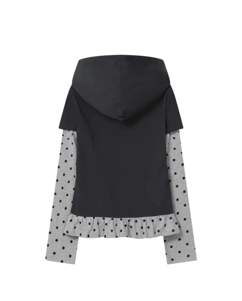  BAUF Long Sleeve Hoodie Polka Dot Stripe Small Wings T-Shirt Street Style Slim Fit Cotton Pure Autumn 2025 Ladies