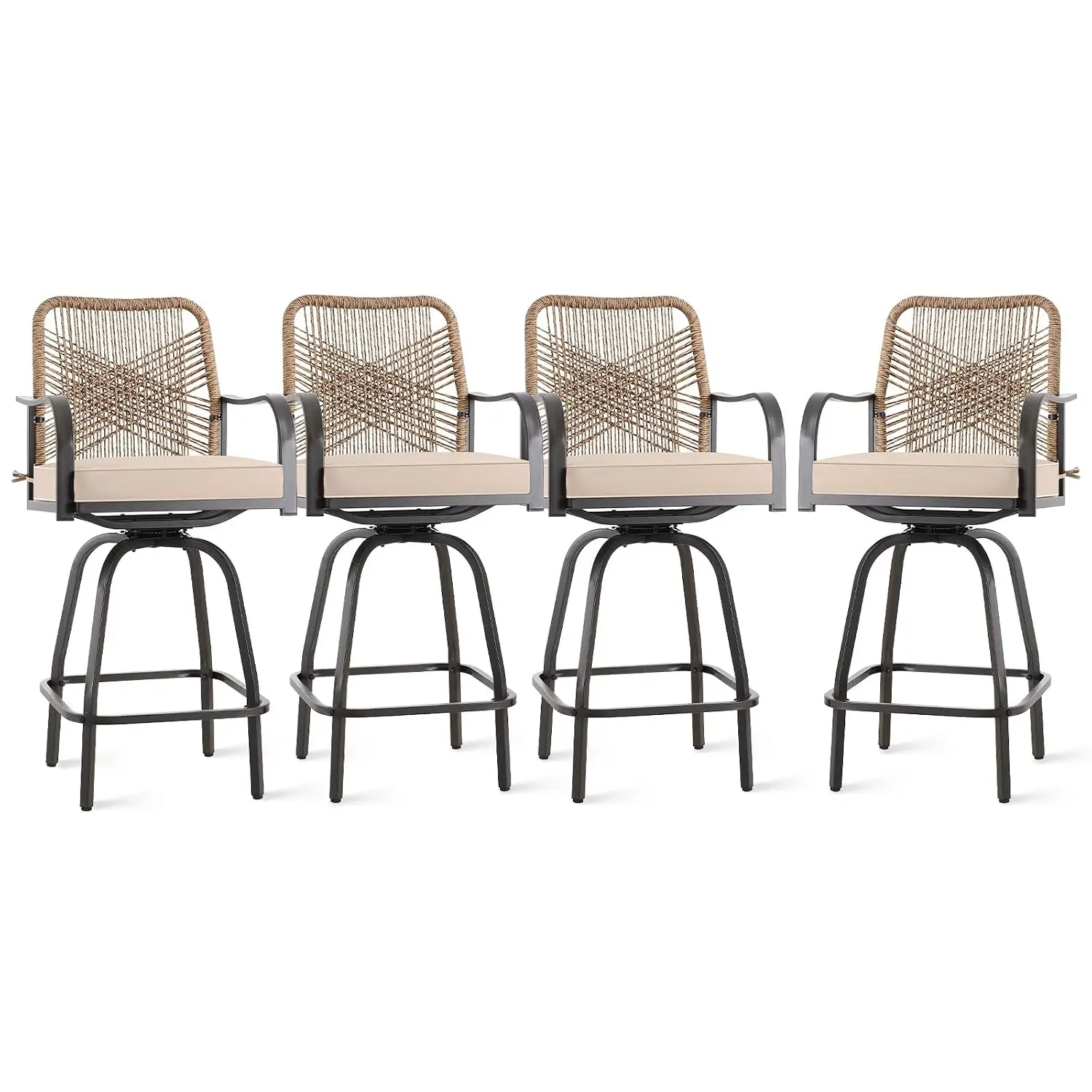 Swivel Outdoor Bar Stools Set of 2 Wicker Patio Chair 28" Beige, Customized