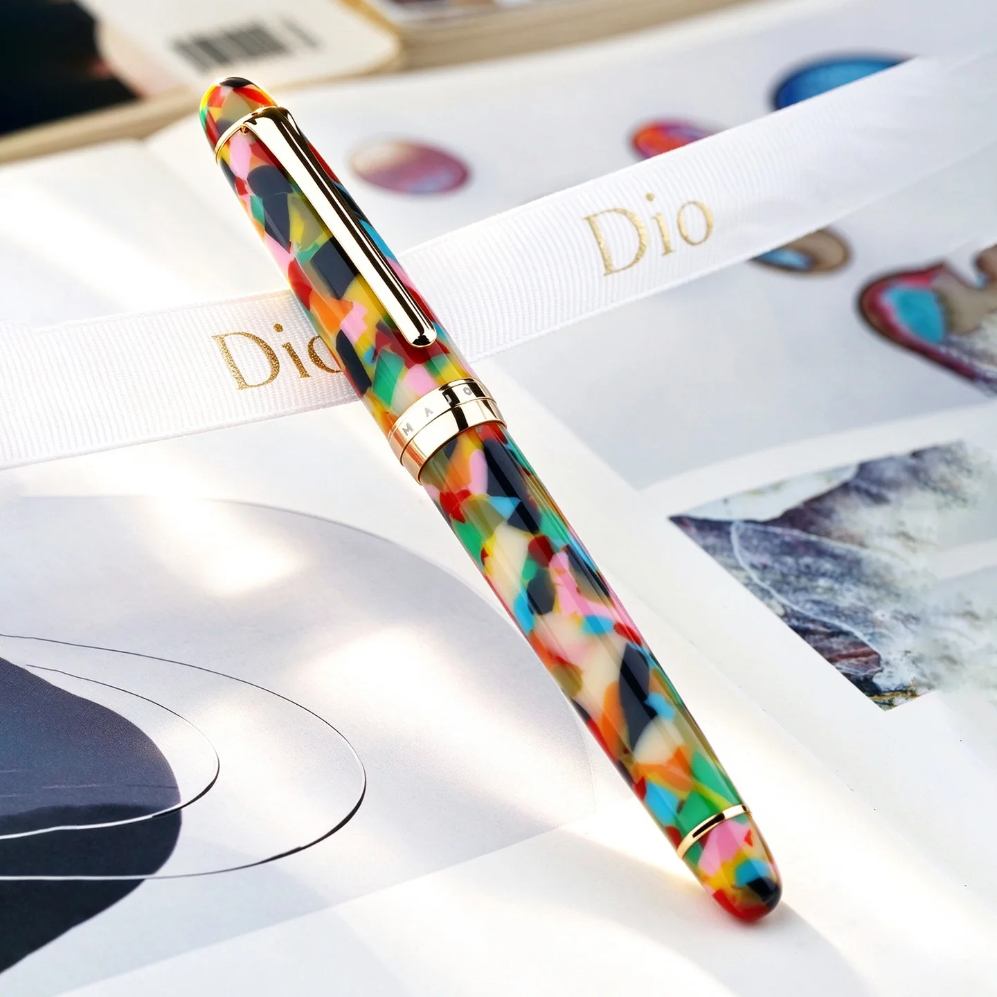 MAJOHN S7 Candy Color Resin Fountain Pen 6# 35mm Gold Plated Large Iridium Nib Smooth Writing Pens Writing Stationery Supplies