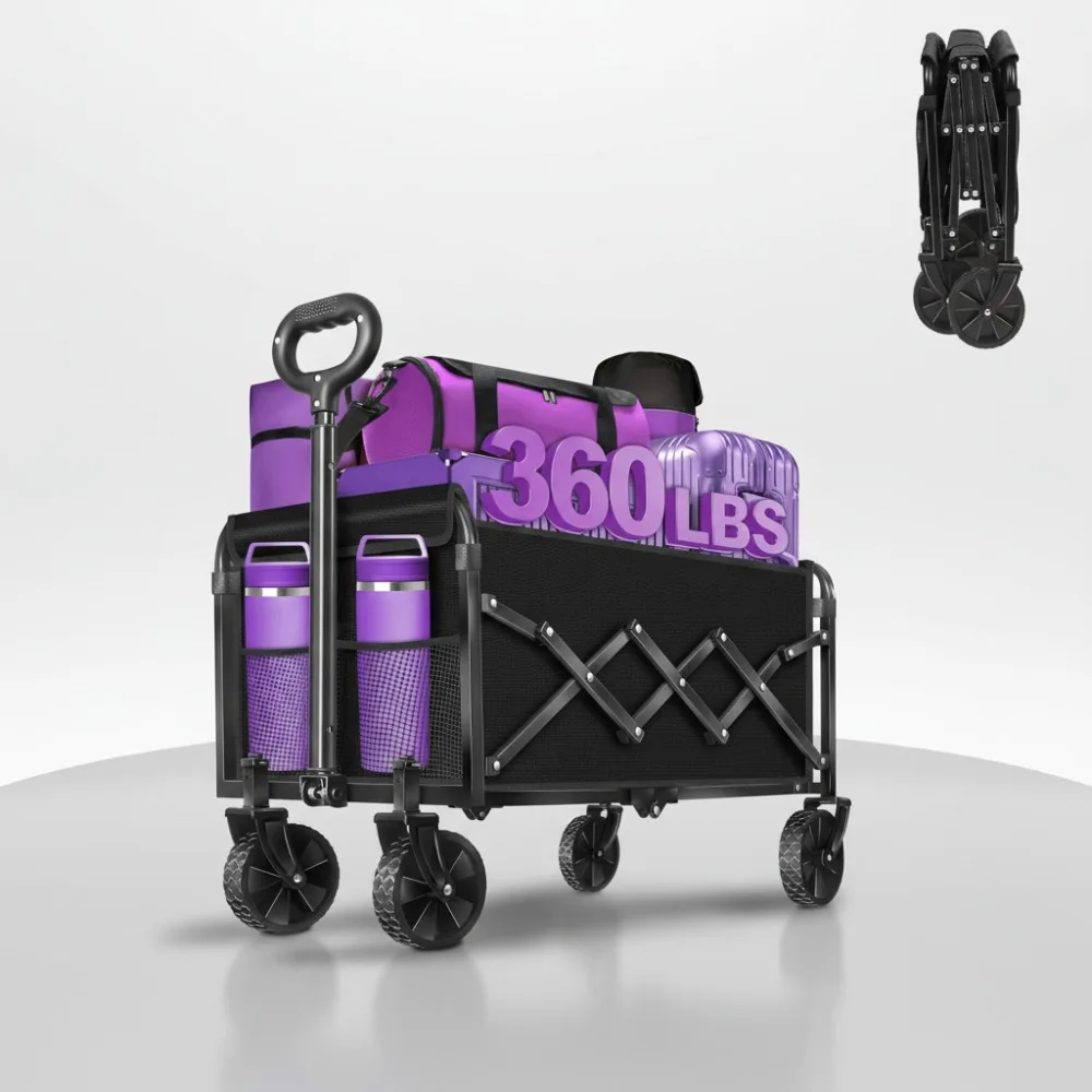

Foldable Wagon Cart 360Lbs Capacity Collapsible Utility Cart for Outdoor Camping Shopping Garden