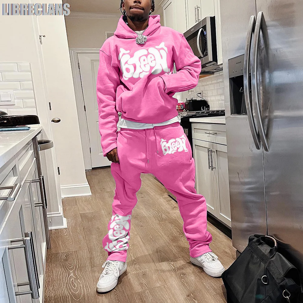 Herbst Winter Dünne Hoodie männer Anzug 2-stück 3D Druck Sportswear Casual Glocke Hosen Sportswear-Set Y2k streetwear Männer der Kleidung