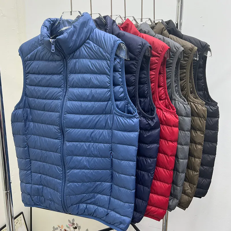 

Autumn Winter Men Oversize Down Waistcoat Jacket Warm Ultra Light White Duck Down Vest Coat Male Slim Sleeveless Tank Outwears