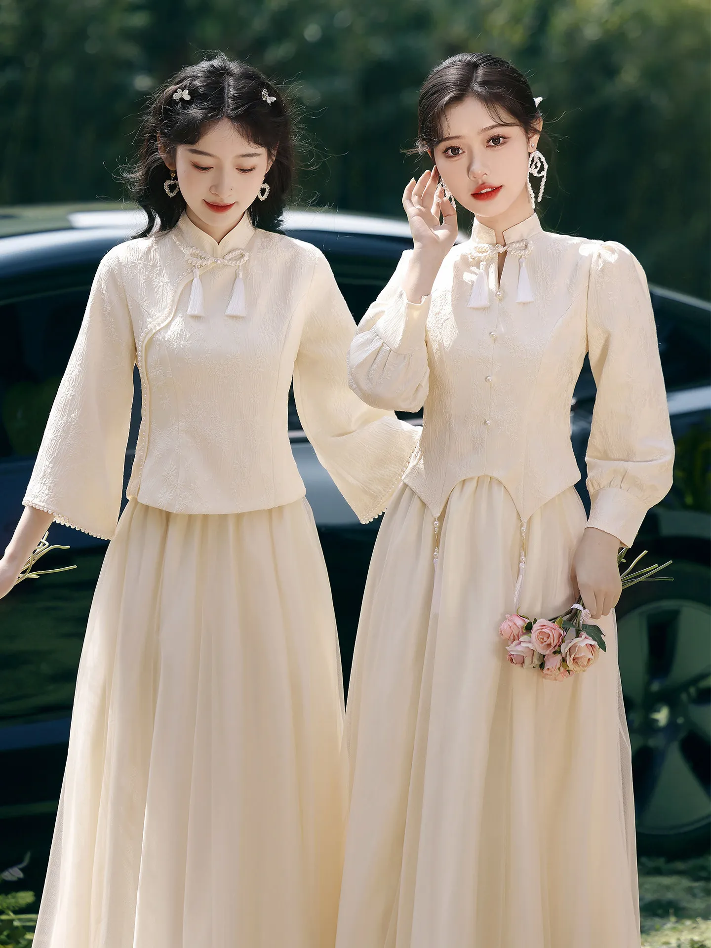 

Ele Chinese Sle Maidsmaid Dr Slimming A-Line Skirt Pearl Embellied Zipper Closure Retro Sle Women's Faion