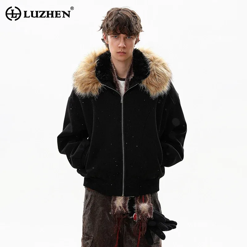 

LUZHEN 2025 Winter New Original High Quality Faux Fur Hooded Padded Coat Men's Stylish Handsome Elegant Temperament Parka JY5442