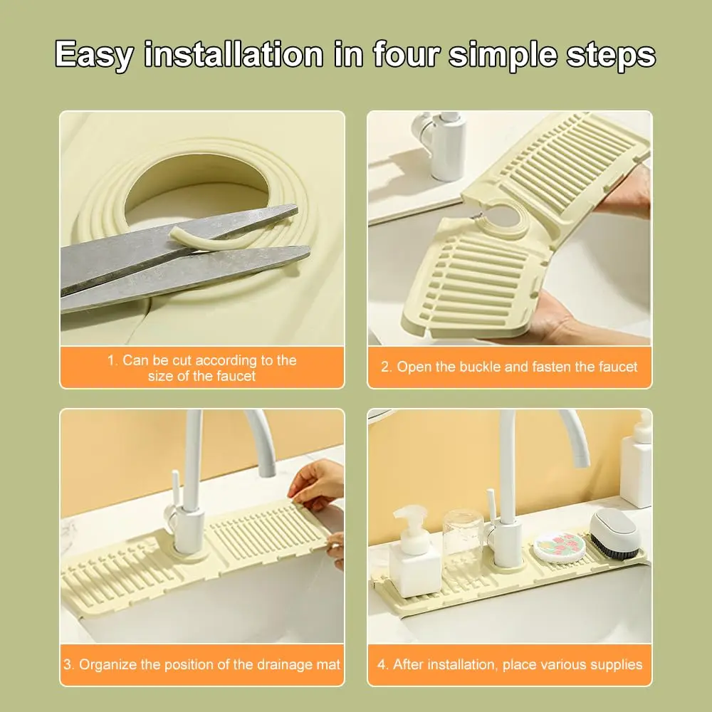 2024 New Faucet Mat for Kitchen Sink Splash Guard Silicone Draining Mat Fast Drying Stone Sink Tray for Countertop Drain Rack view 6
