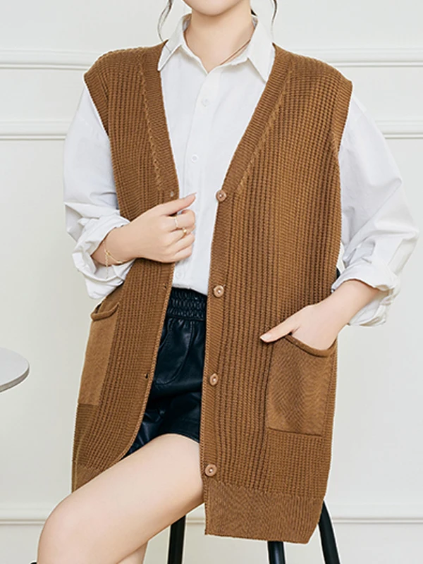 

Thiened вязаный жилет средней длины, женский жилет с запахом, осень-зима 2022, новый открытый кардиган для женщин среднего возраста...