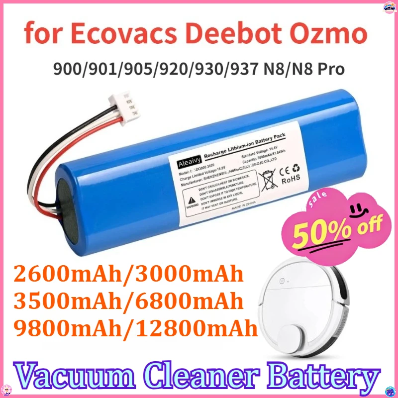 

14.4V 2600mAh-12800mAh Replacement Battery for Ecovacs Deebot Ozmo 900/901/905/920/930/937/N8/N8 Pro Robot Vacuum Cleaner