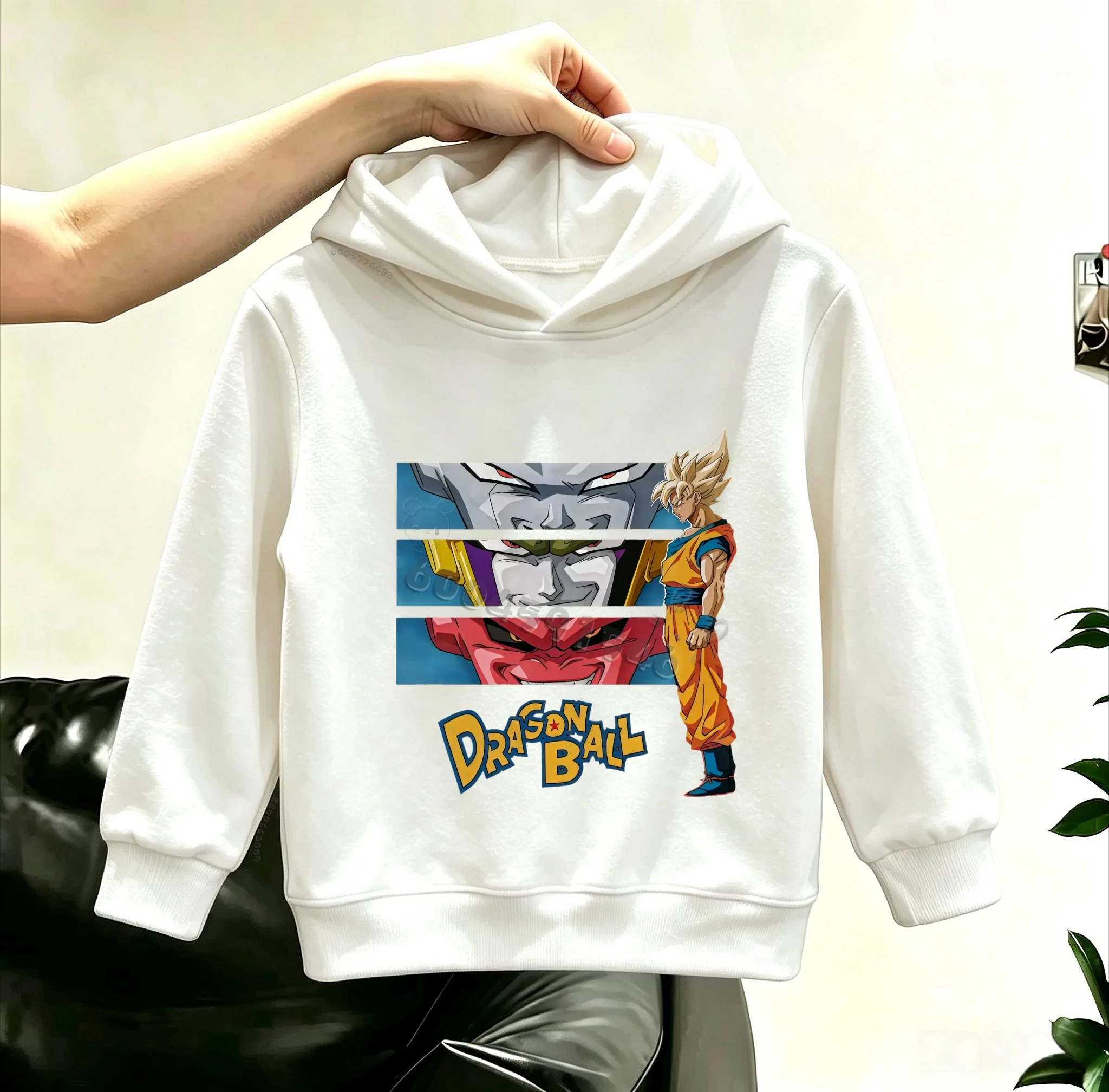 Latest version of Goku from Dragon Ball combined with villain patterned winter and autumn children's warm hooded sweater