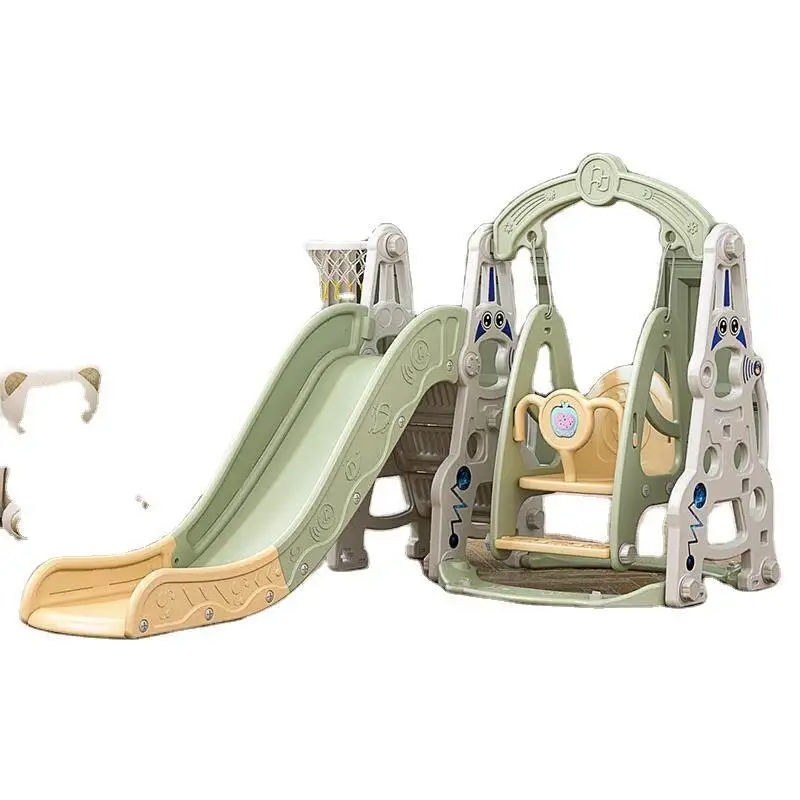 4 in 1 Slide  Fully Enclosed Pedal Enhanced Safety Easy Set Up Playground Slide Swing Playset Green Outdoor Swing with Slide