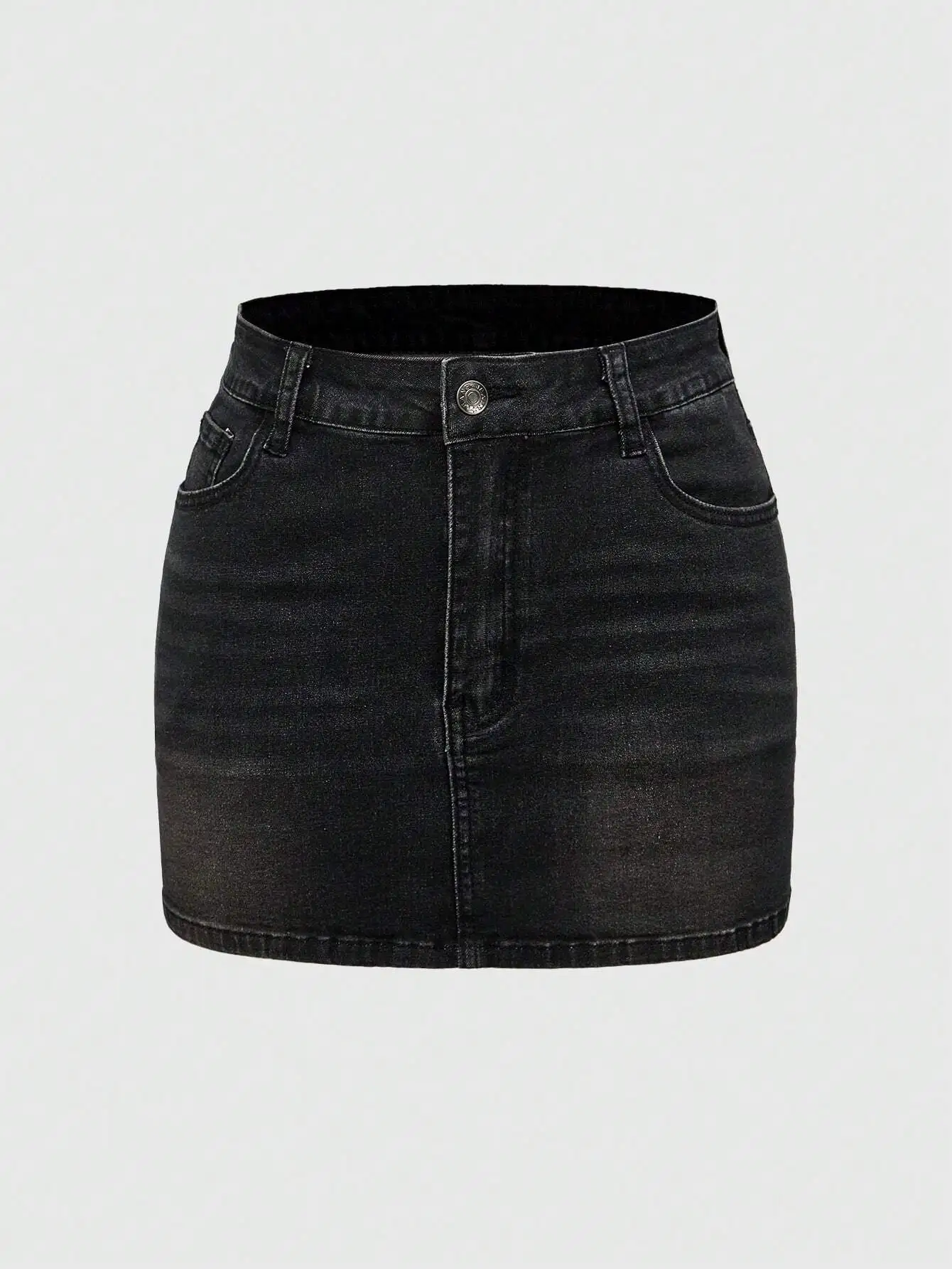 Grunge Punk Y2K Vintage Cross Wing Rhinestone Embellished Bodycon Mini Denim Skirt With Pockets For Women