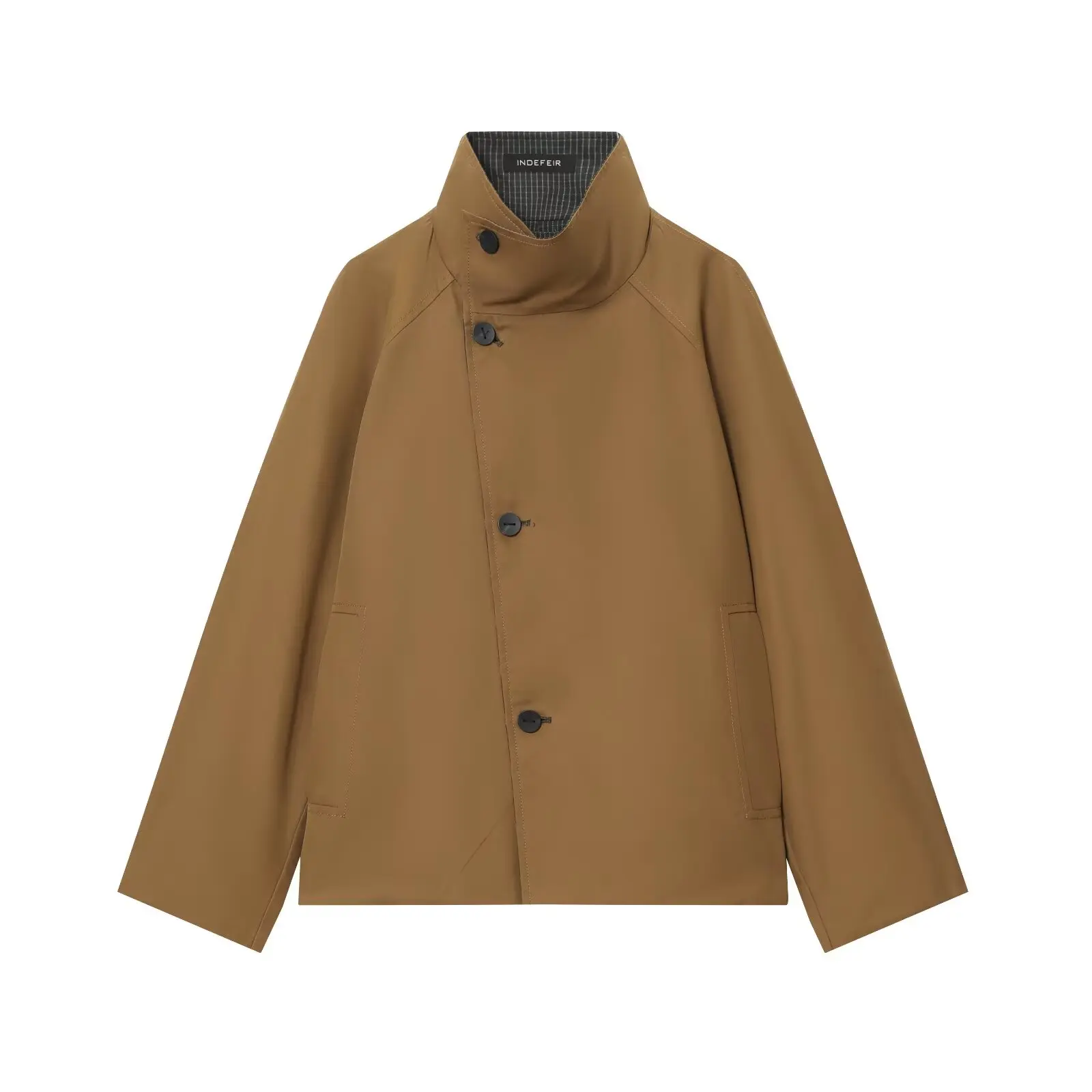 

2025 new women's windbreaker jacket long-sleeved double-sided stand-up collar elegant button short fashion loose autumn jacket