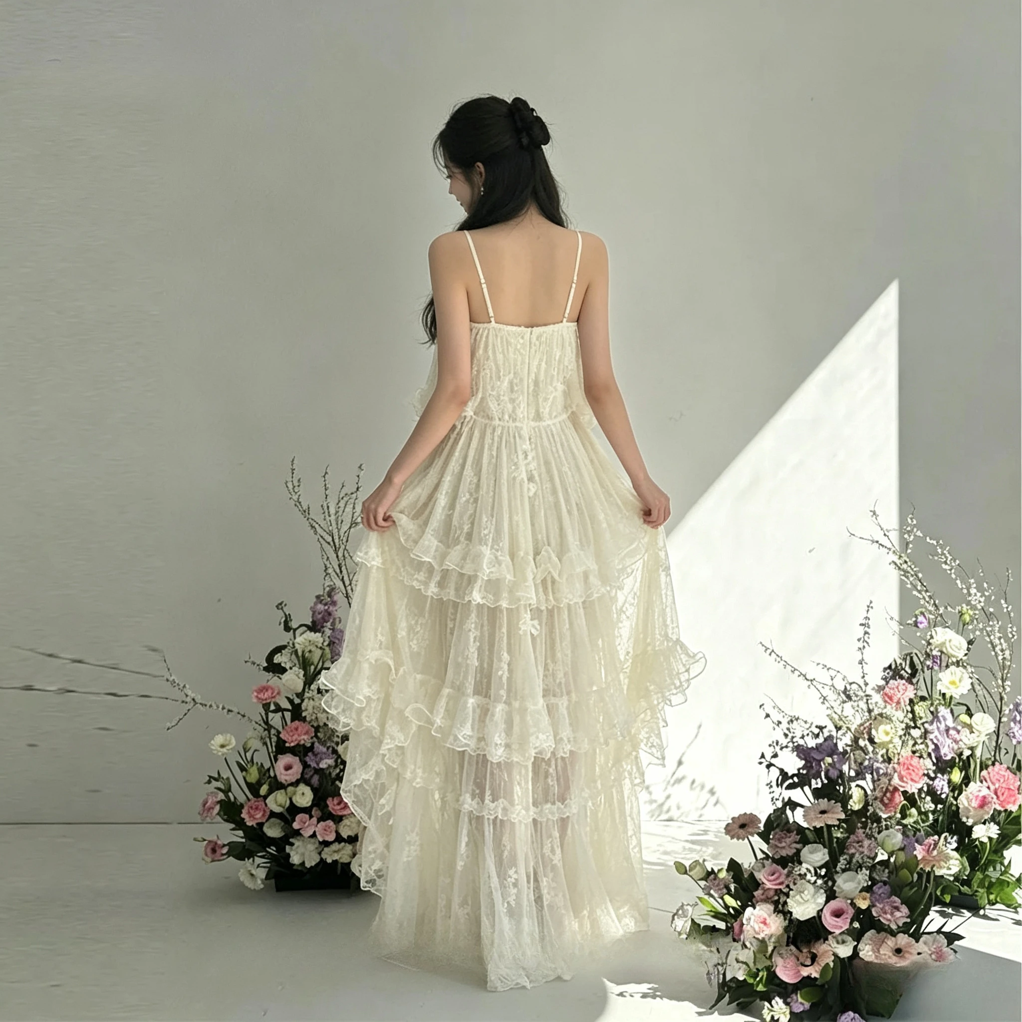 Customized Straples Thin Spaghetti Sleeveless A-line Floor Tength Wedding Dresses Layered  Pleated Tulle 2026 New Bridal Gowns