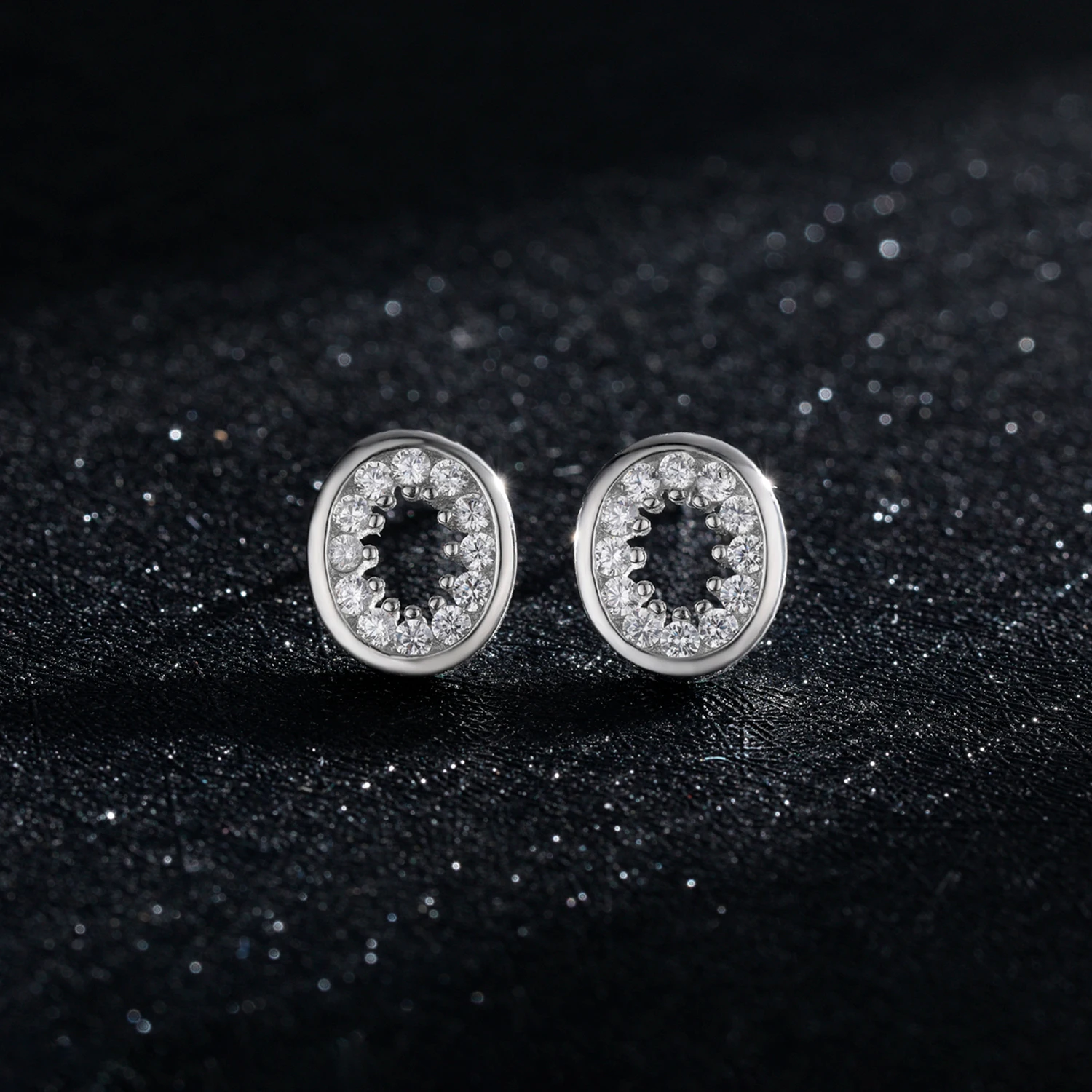 Modian Dazzling Full Paved Clear CZ Stud Earrings For Women 925 Sterling Silver Hollow Oval Wedding Statement Fine Jewelry