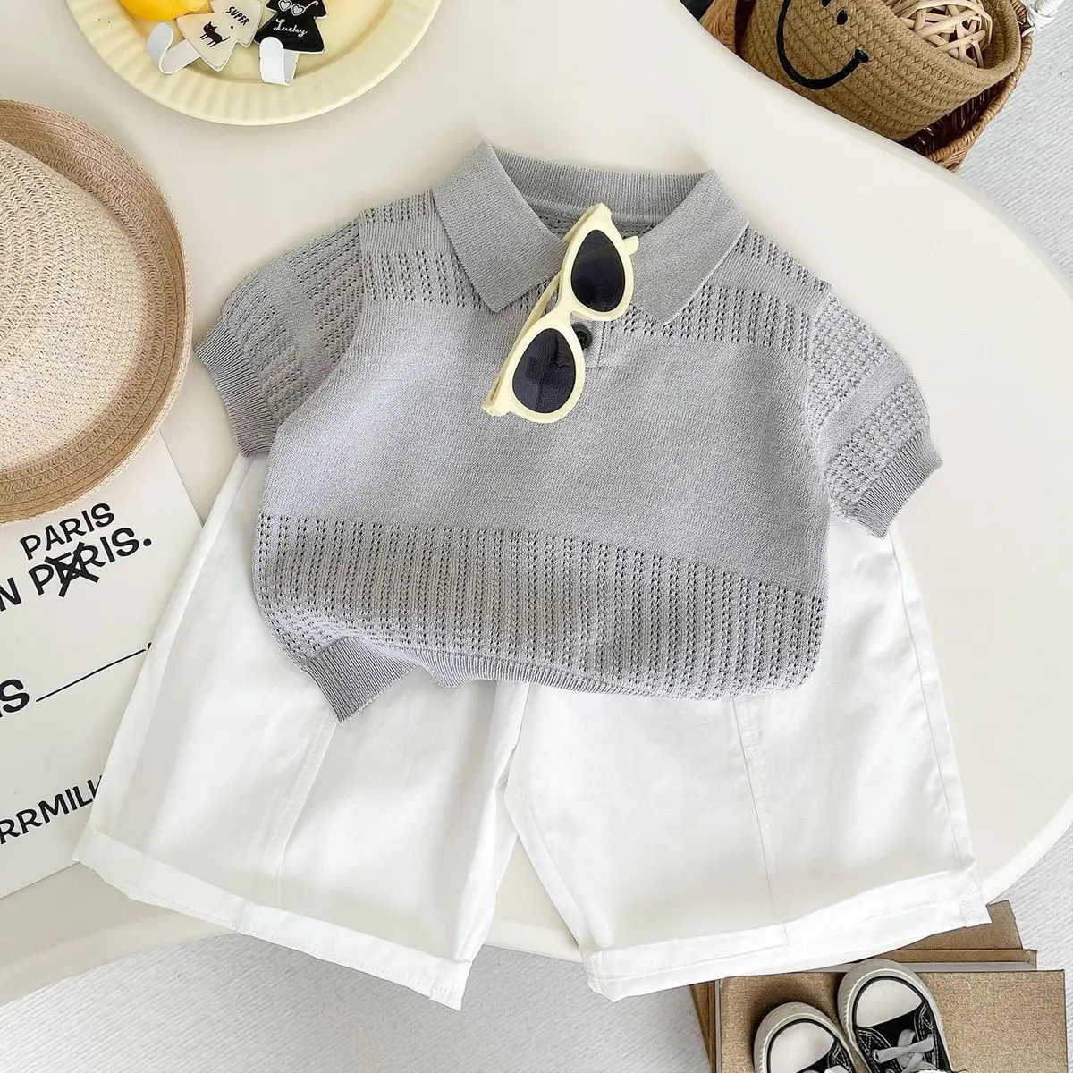 

Children's Summer Set Fashion New Boys' Short sleeved Knitted Polo Shirt+Casual Pants Two piece Set