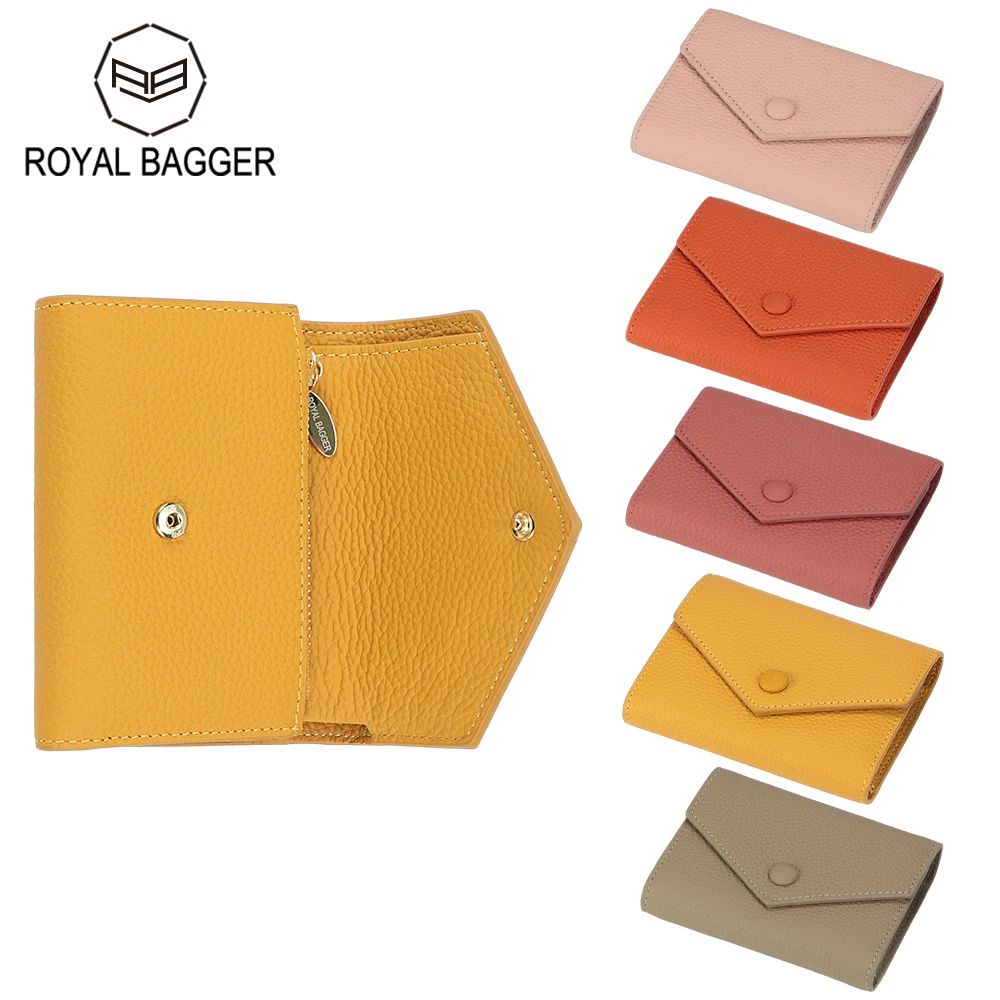 

Royal Bagger Short Wallets for Women Genuine Cow Leather Fashion Trifold Wallet Large Capacity Coin Purse Thin Card Holder 1561