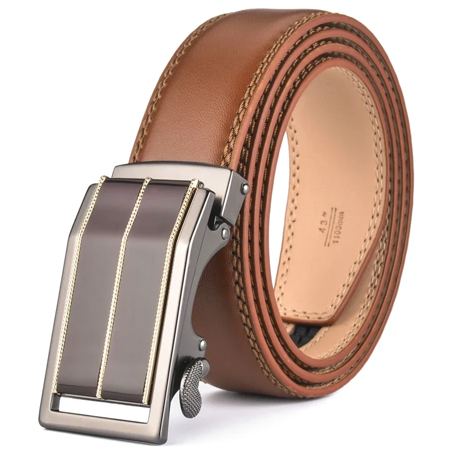 Plyesxale 2026 Luxury Brand Brown Blue Men Belt Genuine Leather Casual Ceinture Homme Automatic Buckle Formal Cummerbunds B88