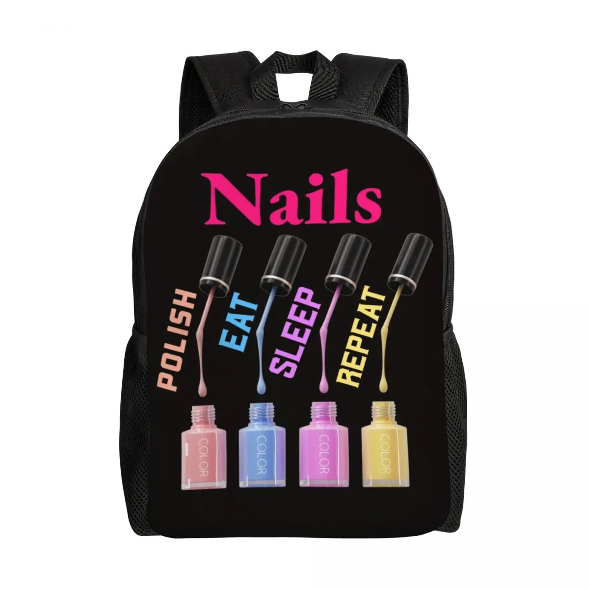 

Nails Polish Eat Sleep Repeat Travel Backpack Men Women School Computer Bookbag Tech Funny Quotes College Student Daypack Bags